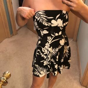 Black and White Strapless Flare Mini Dress